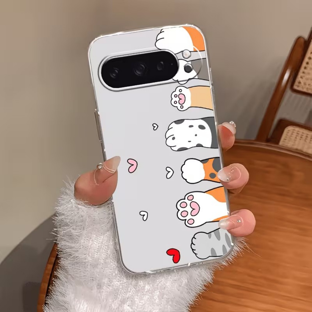 Google Pixel 9 Pro - Cartoon Cat Paw Print Crystal Clear